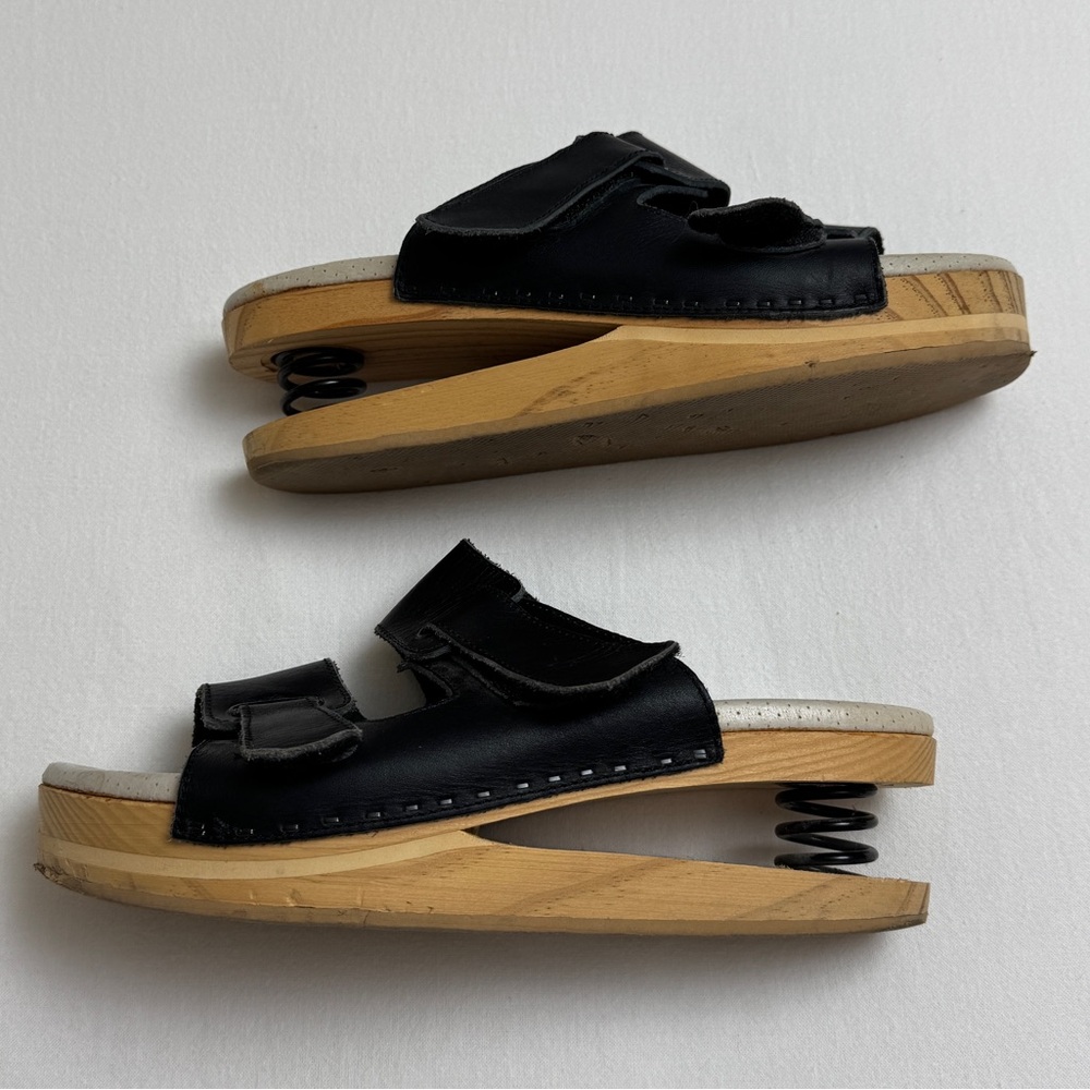 J Rubio Z Coil Platform Spring Black Leather Clogs Sandals Luver Size EU 42